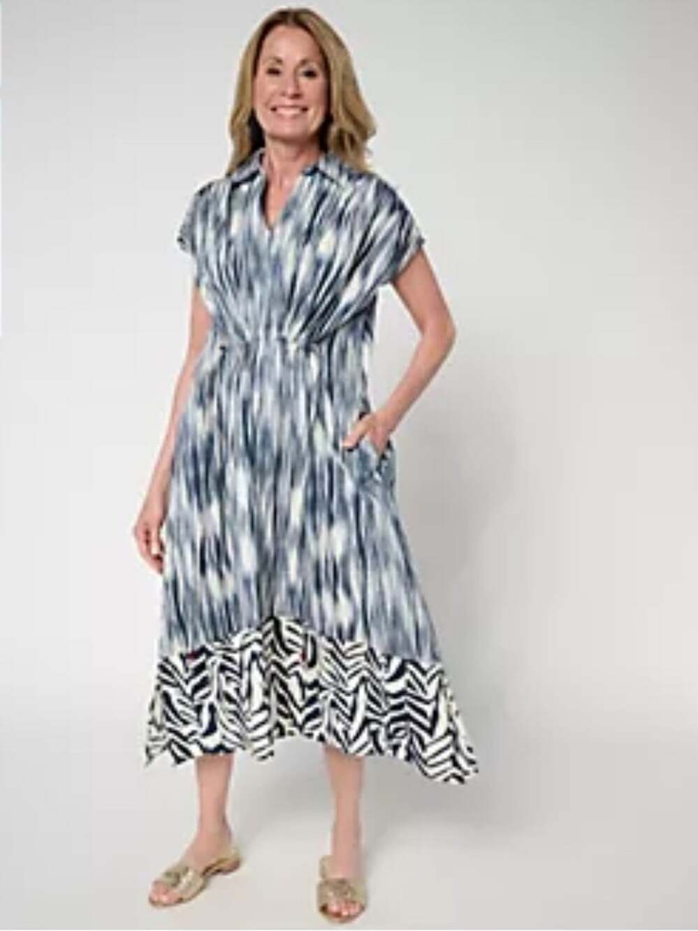 Carla Rockmore Collection Cinched Waist Shirt Dress Small Blue